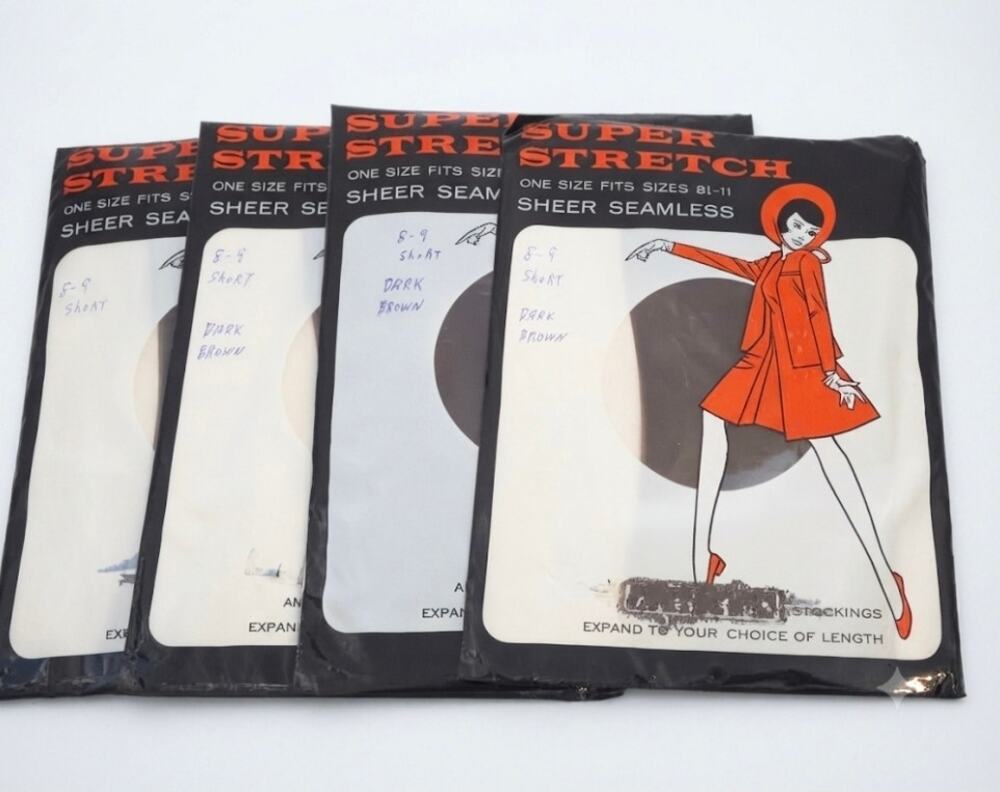 VTG Nylon Stocking Super Strecth Sheer Seamless Dark Brown Never Worn 8-9 Short
